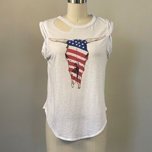 Chaser women's graphic bull/cow skull burnout tank top in size S